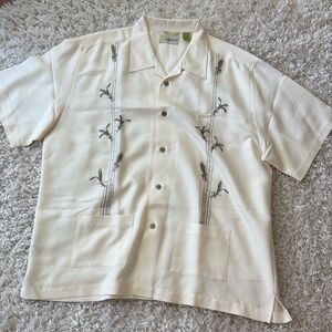 Cubavera Xl cream shirt with bamboo embroidered detail